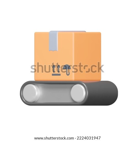 Box on conveyor belt 3d icon. Logistics. Parcel. Isolated object on transparent background
