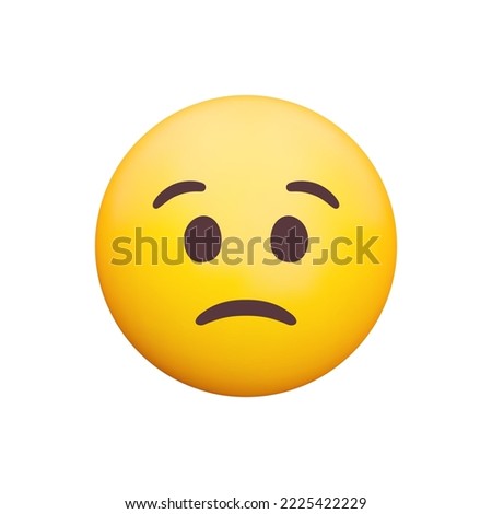 Frowning Face 3d icon. Sad yellow emoji with steep frown. Concern, disappointment and sadness. Isolated object on transparent background