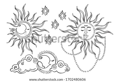 Magic moon and sun night pattern illustration 1 Digital illustration.