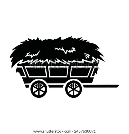 Wooden cart with hay silhouette symbol. vector illustration