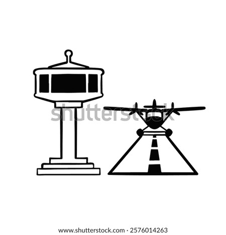 icon symbol parking airplane, hang glider, airport vector monochrome