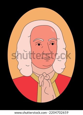 Vector outline illustration of Antonio Lucio Vivaldi. Black background.