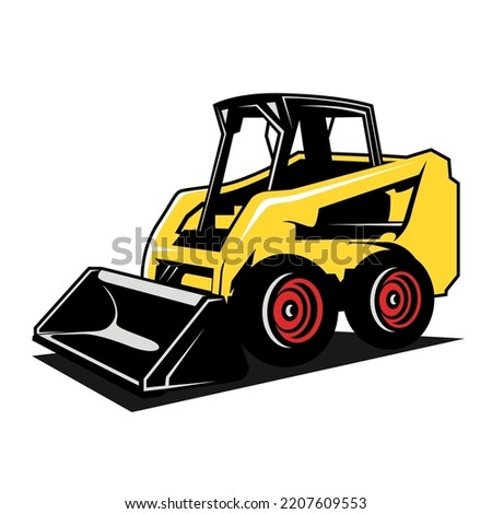 Mini yellow bulldozer illustration on white background.