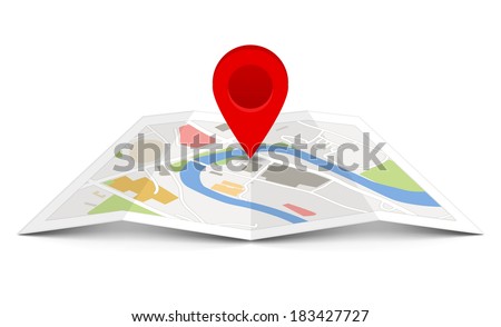 Map with a pin isolated on white. Fully transparent. Any background can be used. 