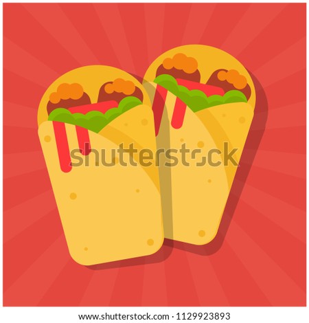 Kathi Roll Vector Illustration in Flat Style Line Art