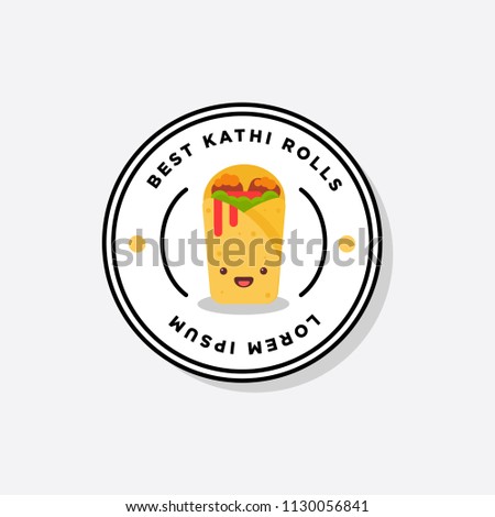 Kathi Badge and Sticker Roll Vector Illustration in Flat Style Line Art