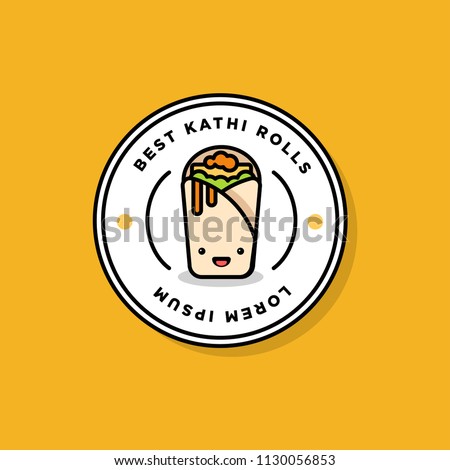 Kathi Badge and Sticker Roll Vector Illustration in Flat Style Line Art