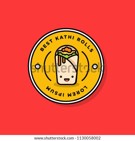 Kathi Badge and Sticker Roll Vector Illustration in Flat Style Line Art