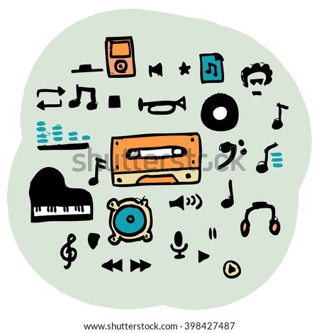 Hand drawn vector music icon set 