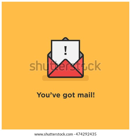You've Got Mail Envelope (Line Icon in Flat Style Vector Illustration Design) With Exclamation Mark Inside