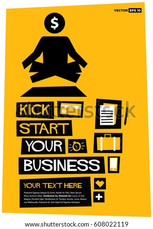 Kick Start Your Business Poster In Retro Style With Text Box Template