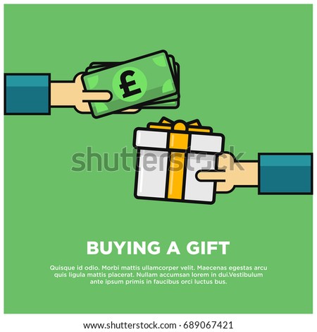 Paying Pounds in Cash for a Gift Box With Text Template