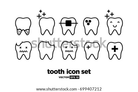 Line Dental Tooth Icon Set
