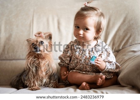 Similar – Image, Stock Photo Baby and dog at park