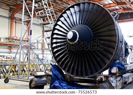stock photo : Aircraft maintenance, dismantled plane engine