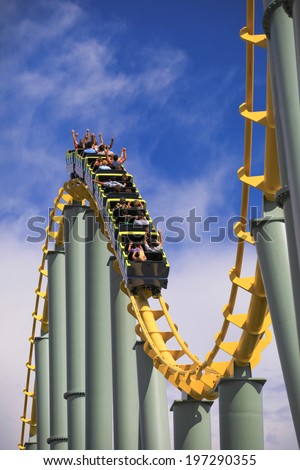 Roller coaster rail on sunny day
