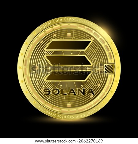Token cryptocurrency Solana, Gold coin symbol on future internet cashless currency wallet safe trade on digital online technology blockchain stock market disrupt transform financial bank. 3D vector.