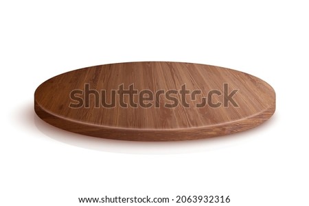 Round wooden podium or pedestal for showing product. Wooden beverage coaster isolated on white background. Realistic 3d vector.