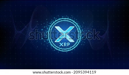 XRP currency. On blockchain technology background. Electronic crypto currency modern technology. Online bank and financial communications futuristic. ​International stock exchange. 3D Vector.
