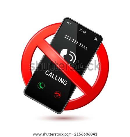 No calling mobile phone with prohibition sign red isolated on white background. Don't use mobile while driving a car. Icon 3D vector Illustration.