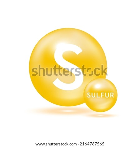 Sulfur molecule models yellow and chemical formulas scientific element. Natural gas. Ecology and biochemistry concept. Isolated spheres on white background. 3D Vector Illustration. Foto stock © 