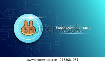 PancakeSwap coin cryptocurrency token symbol. Crypto currency with stock market investment trading. Coin icon on dark background. Economic trends finance concept. 3D Vector illustration.