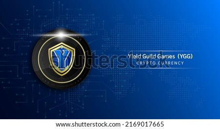 Yield Guild Games coin cryptocurrency token symbol. Crypto currency with stock market investment trading. Coin icon on dark background. Economic trends finance concept. 3D Vector illustration.