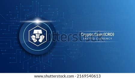 Crypto.Com coin cryptocurrency token symbol. Crypto currency with stock market investment trading. Coin icon on dark background. Economic trends finance concept. 3D Vector illustration.