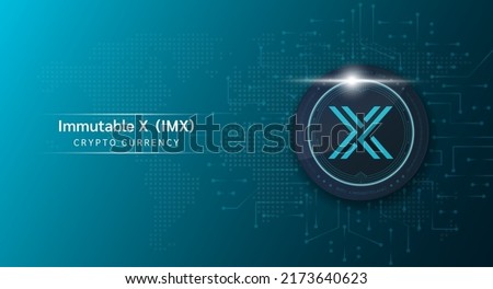 Immutable X coin cryptocurrency token symbol. Crypto currency with stock market investment trading. Coin icon on dark background. Economic trends finance concept. 3D Vector illustration.