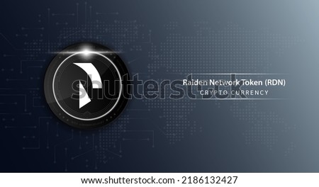 Raiden Network Token coin cryptocurrency token symbol. Crypto currency with stock market investment trading. Coin icon on dark background. Economic trends finance concept. 3D Vector illustration.