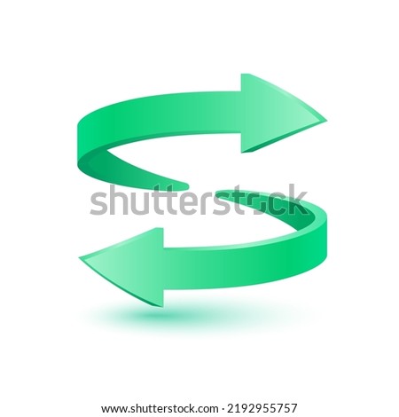 Two arrows green circulating around. Icon 3D Vector EPS10. Isolated on White Background.
