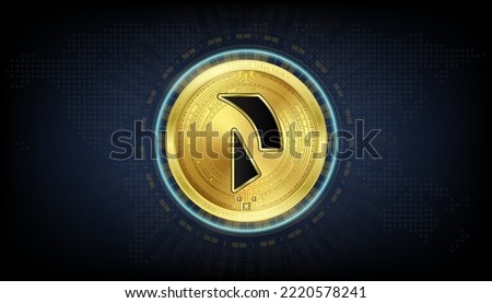 Raiden Network Token coin golden token cryptocurrency. Future currency on blockchain stock market digital. Crypto currencies on black background vector EPS10.