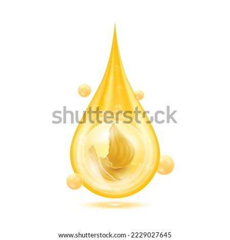 Edible Nest Swiftlet, Bird's nest in golden water drop and Vitamins collagen serum orange shining with oxygen bubbles. Isolated on white background. Saliva of bird backed. 3D Realistic vector Eps10.