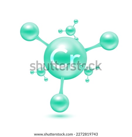 Chromium mineral in the form of atoms molecules green glossy. Chromium icon 3D isolated on white background. Minerals vitamins complex. Medical and science concept. Vector EPS10 illustration.