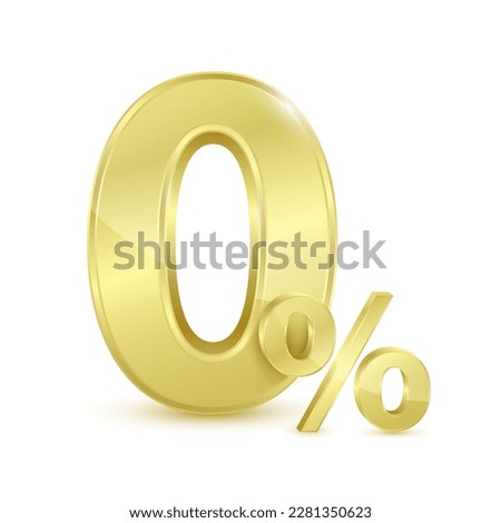 Gold 0% text. Zero percent for special offer buy pay transfer money. Isolated on blue background. Financial business concept. 3D vector illustration.