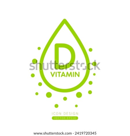 Vitamin D dropper icon green with surrounding bubble collagen isolated on white background. Form simple line for designing medical beauty products. Symbol for use on advertising media. Vector.