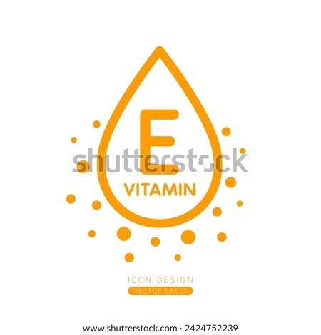 Vitamin E dropper icon orange with surrounding bubble collagen isolated on white background. Form simple line for designing medical beauty products. Symbol for use on advertising media. Vector.