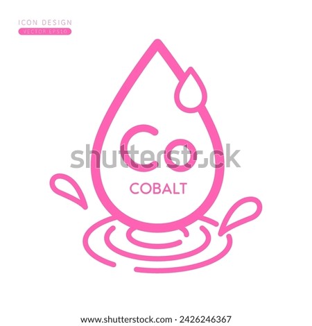 Minerals cobalt icon pink. Water drops splashing and waves isolated on white background. Symbol for use on advertising media. Form simple line for designing medical beauty products. Vector.