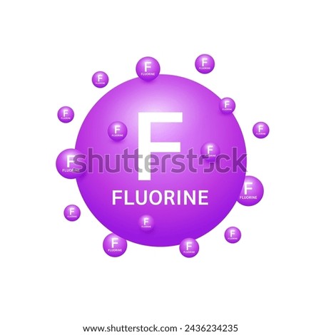 Purple fluorine minerals on white background. Natural nutrients and vitamins essential by the body to help repair damaged organs. For advertising medical supplements design. 3D Vector EPS10.