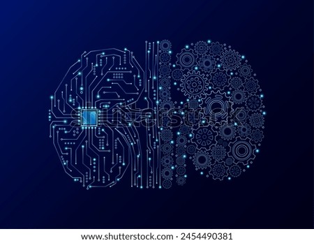 Gear engineering cogwheel and electronic circuit in form kidney human. Innovation propulsion health care medical technology futuristic.  Mechanical digital organ on dark blue background. Vector EPS10.