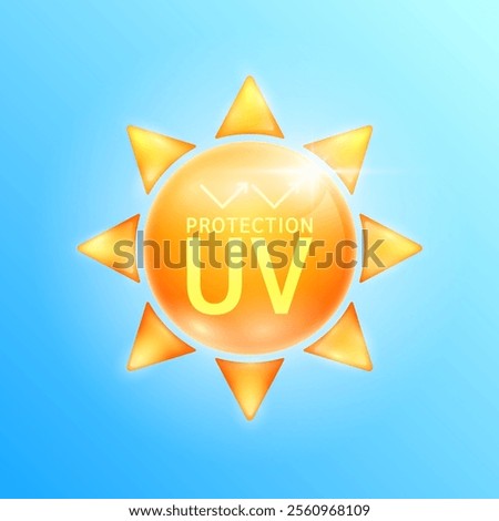 UV protection in orange sun. Protects against UVA, UVB, sunlight and ultraviolet attacks. For design cosmetic products ads. Vector.