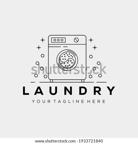 minimalist laundry line art logo vector illustration design. wash machine outline icon