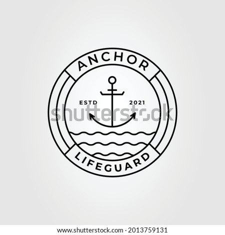 anchor line art and lifeguard logo vector illustration design