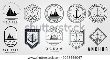 set of anchor logo and bundle of ocean sailing boat icon vector illustration design