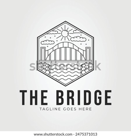 suspension bridge or trestle over the river line art logo vector illustration design