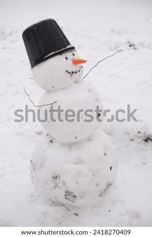 Similar – Image, Stock Photo Snowman standing in foggy winter forest