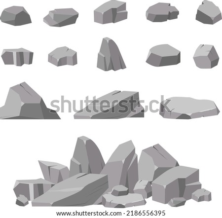 Stones and rocks in isometric 3d flat style. Rock stone big set cartoon. For mountains, geology, mineral concepts nature vector illustrations