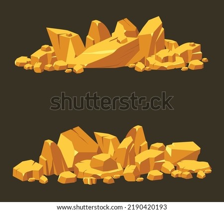 Gold nugget rock vector illustration golden stone set