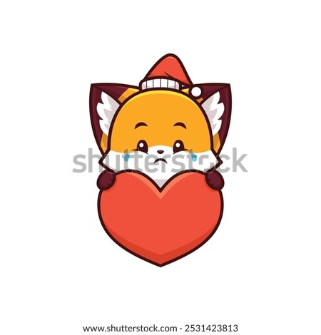 Sad Christmas Fox Holding Heart Icon, Emotional Holiday Illustration, Cute Holiday Illustration, best for logos, for icons in your designs, best for t-shirt designs