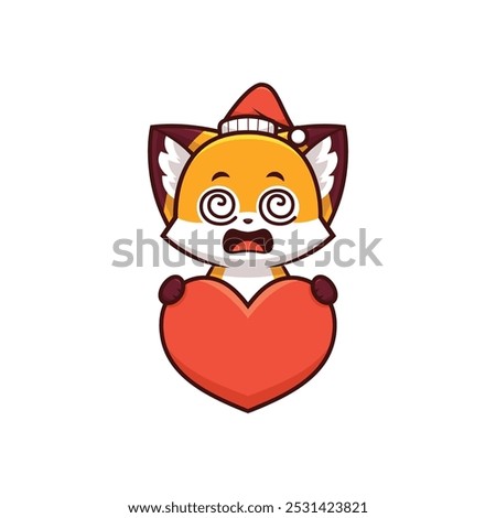 Dizzy Christmas Fox with Spinning Eyes Holding Heart Icon, Christmas Fox Holding Heart Icon - Cute Holiday Illustration, best for logos, for icons in your designs, best for t-shirt designs